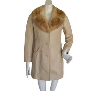 PETER CARUSO Leather Jacket/Coat, S, Tan Body, Fox Fur collar, Pockets